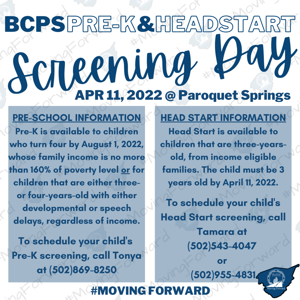 Pre-K and Headstart Screening Day is April 11th