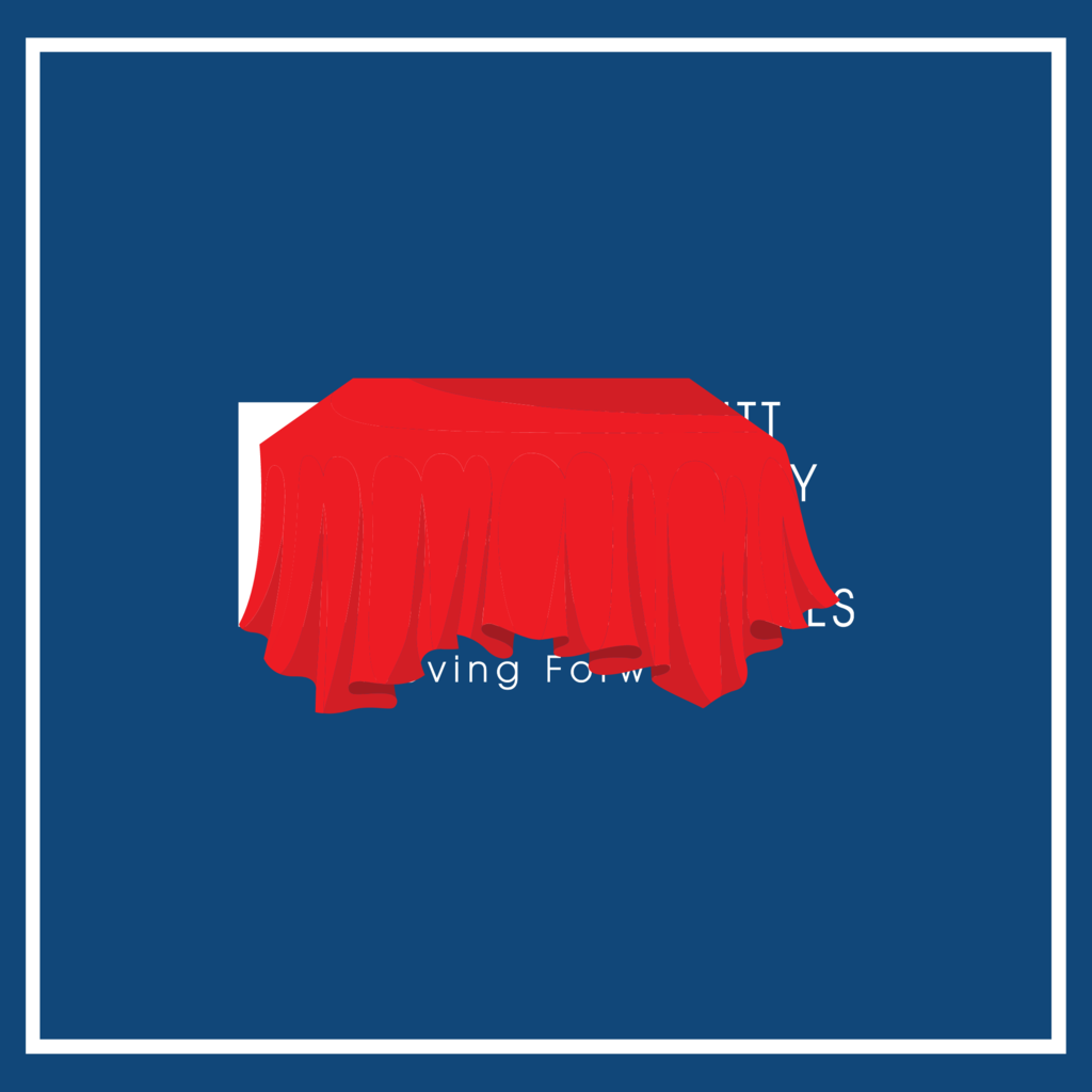 Logo hidden under red table cloth